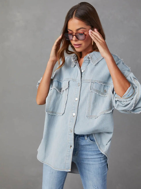 'Andrea' Lightweight Long Sleeve Denim Jacket - Celes Fashion